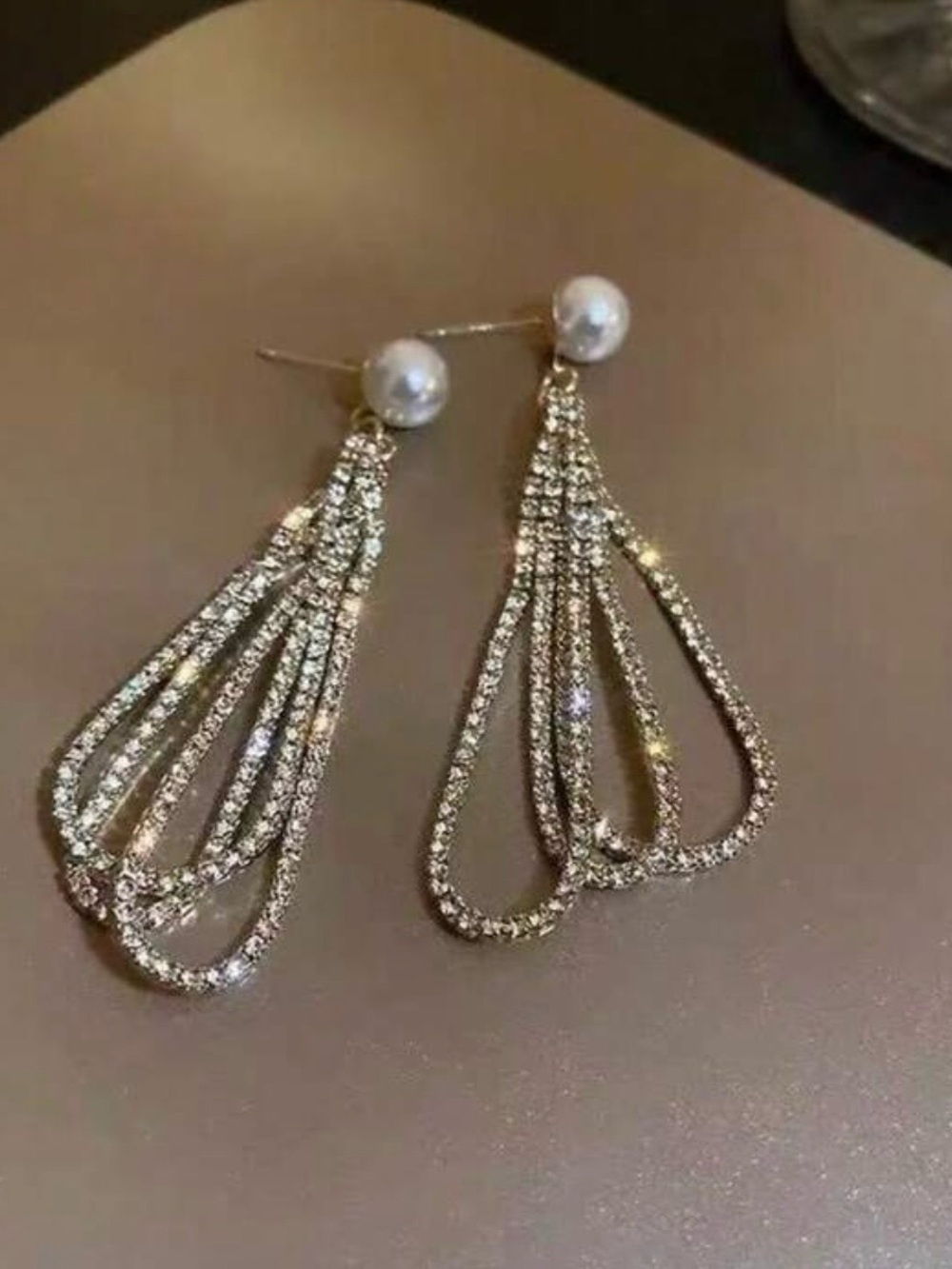 NWOT Pearl Top Crystal Drop Earrings - Elegant Sparkling Dangle